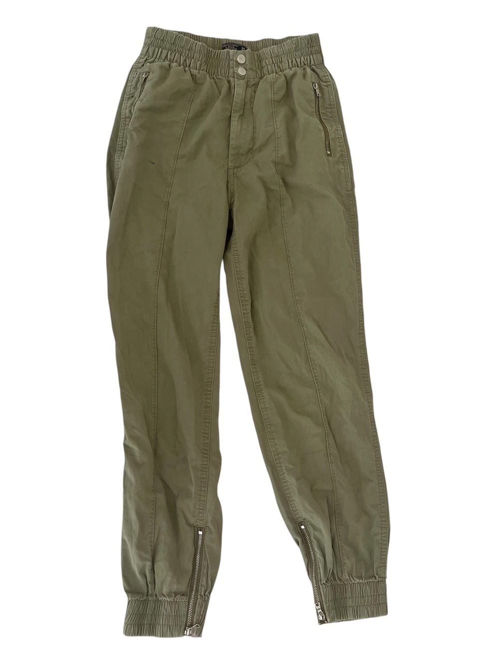 Abercrombie & Fitch XS Utility Jogger Pants Olive Green Ankle Zip High Rise Flaw